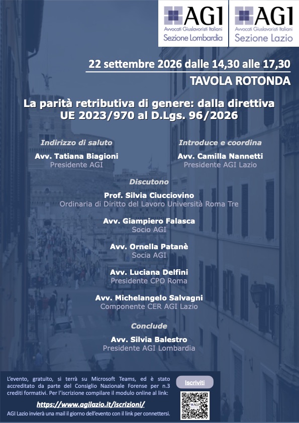 Materiale didattico del Webinar 22.9.26 “La parità retributiva di genere: dalla direttiva UE 2023/970 al D.Lgs. 96/2026”